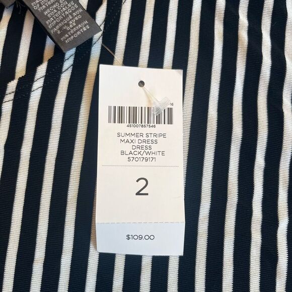 CHICO'S Travelers Summer Stripe Short Sleeve Maxi Dress Black & White NWT Size L - Picture 4 of 6
